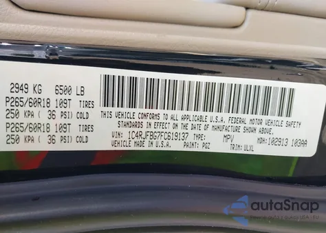 2015 Jeep Grand Cherokee Limited from USA, damaged, VIN 1C4RJFBG7FC619137